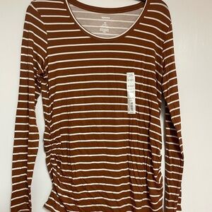 Sonoma Brown and White Ruched Long Sleeve T-Shirt Maternity (M)